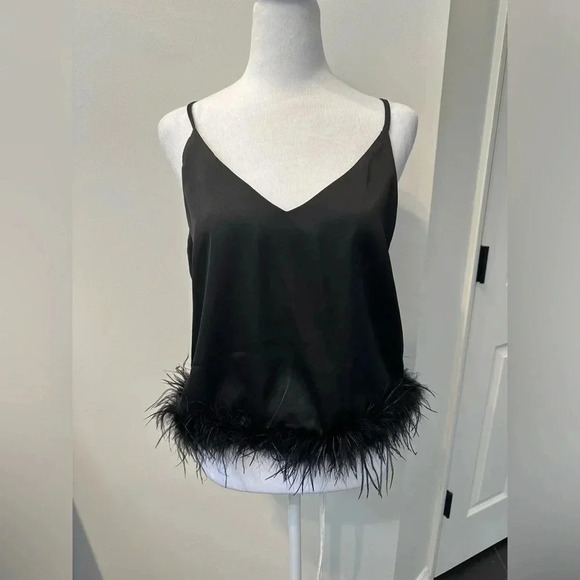 Entro impossible dream black satin tank top feather lined trim in black small - Picture 3 of 6